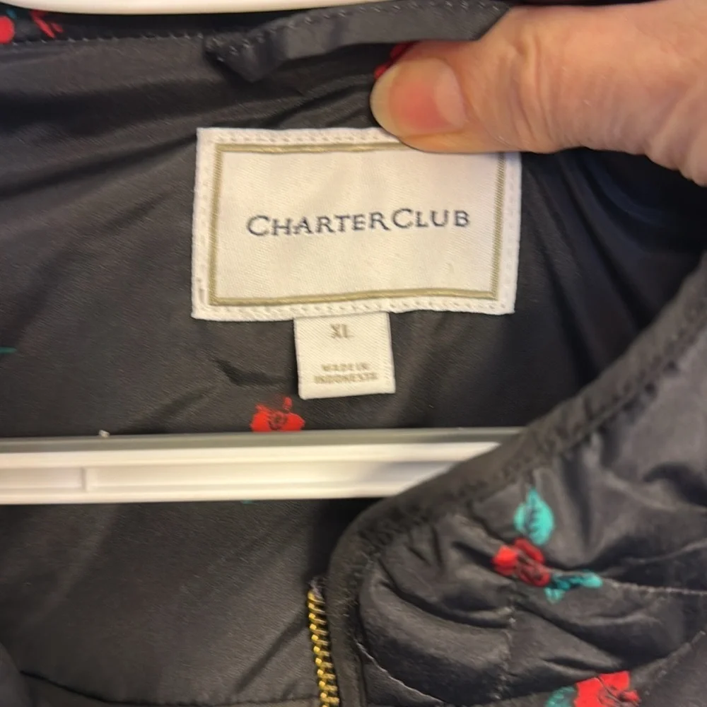 Charter Club Black Quilted Vest with Red and Green Floral - Picture 2 of 6